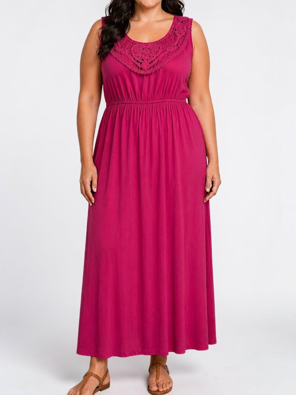 White Mark Pink Maxi Dress XL Boho Crochet Neck Stretch